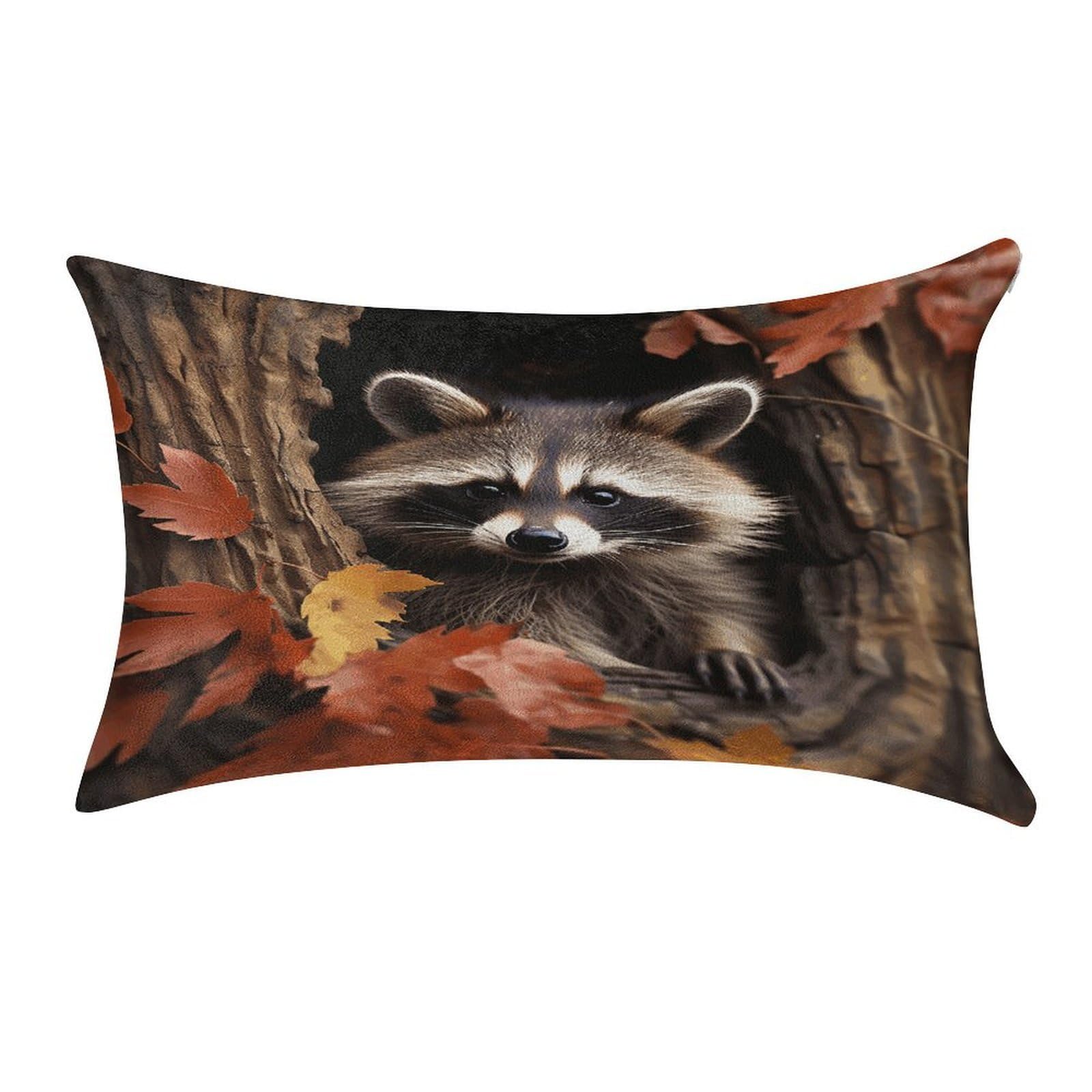 VstaDank Raccoon in The Fall Tree Hole Throw Pillow Cover 12"×20" Ultra Soft Pillowcase Cozy Lumbar Pillow Shell Gold Velvet Exquisite Decorative Cushion Sham Protector for Couch Sofa Bedroom