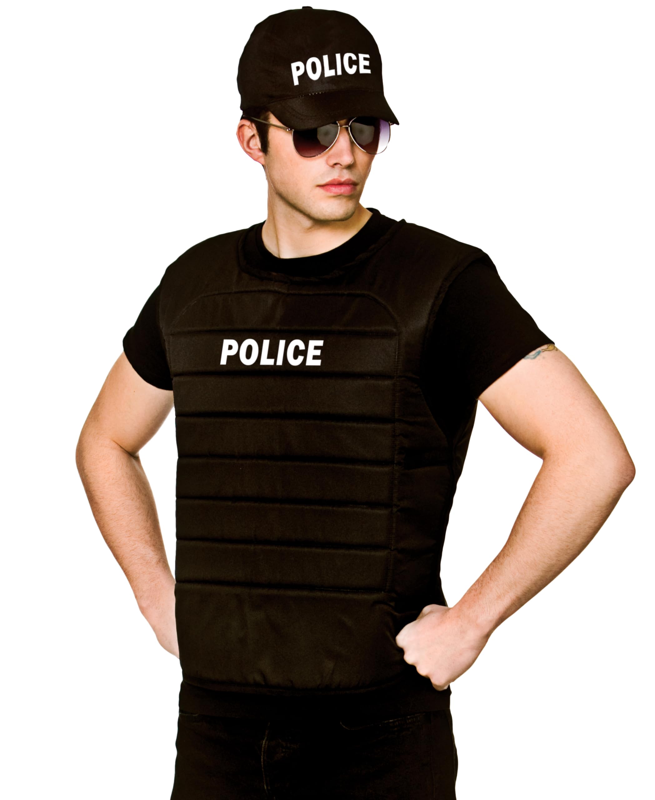 Wicked Costumes Adult Police Vest & Cap Fancy Dress Costume – Officer Uniform Outfit for Halloween, Parties & Events - One Size