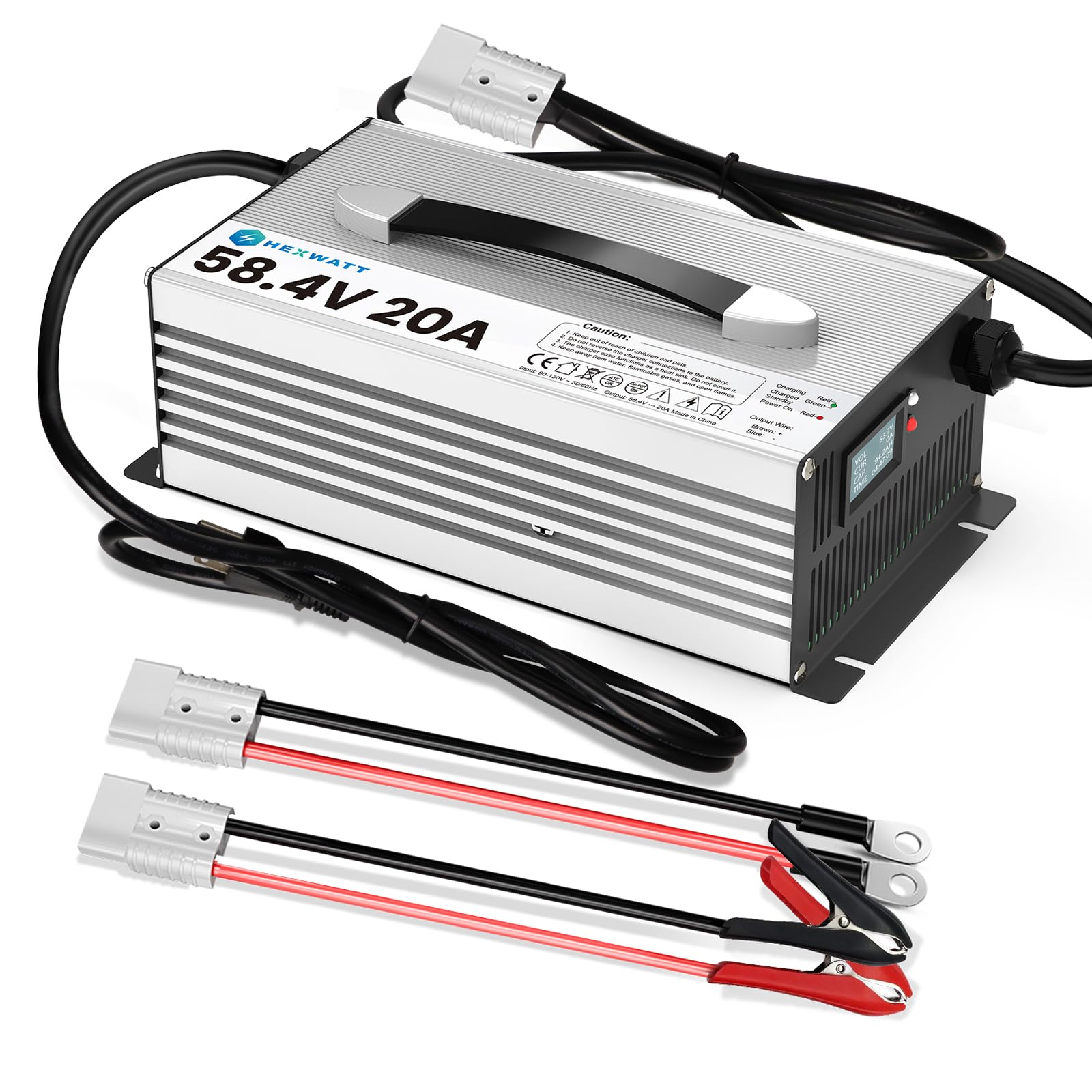 Hexwatt 58.4V 20A LiFePO4 Lithium Battery Charger Lifepo4 Charger 48v 20A smart Battery Charger Lithium lron Phosphate Batteries Charger with LCD &