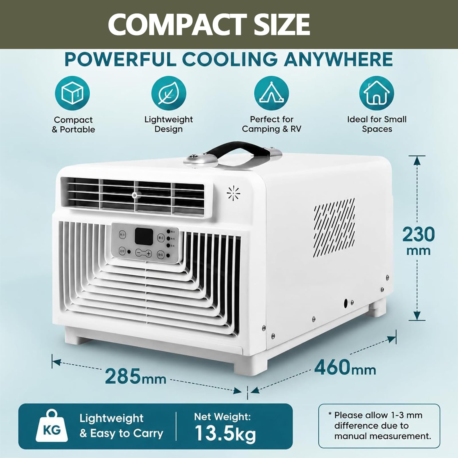 Mini Condizionatore Portatile con Vero Compressore,Climatizzatore da Campeggio 3400 BTU,4-in-1 Raffreddatore Silenzioso 45dB per tendas,Camper,Va-NS e Avventure all'Aperto Cold