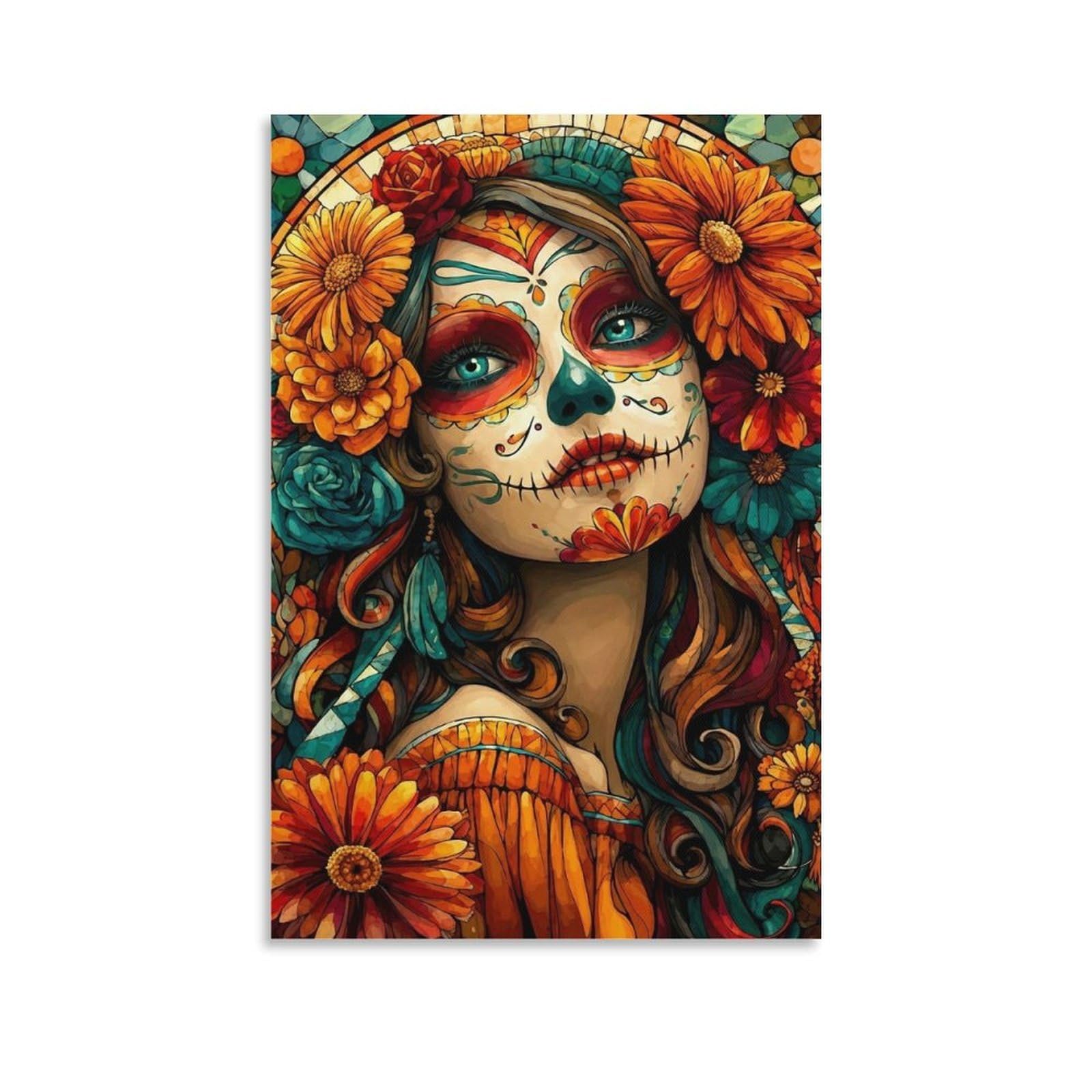 DHBANEIOK Day of Dead Art_1_1 Poster Artwork Giclee Canvas Prints Modern Canvas Wall Art Picture Wall Hanging for Home Decorations 08x12inch(20x30cm)