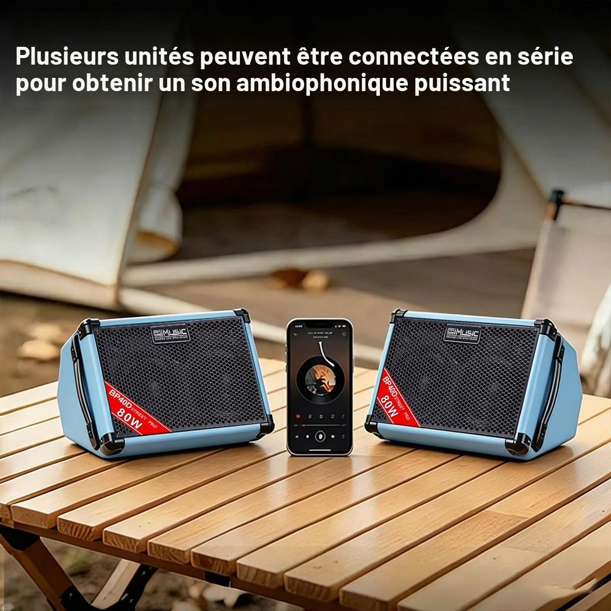 BP40D Amplificateur de Guitare Acoustique Haut-Parleur de Chant de Rue – Haut-Parleur Bluetooth Portable 80 W avec Batterie, Effet de Retard de réverbération de Chorus, 6 entrées, égaliseur 3 Bandes,