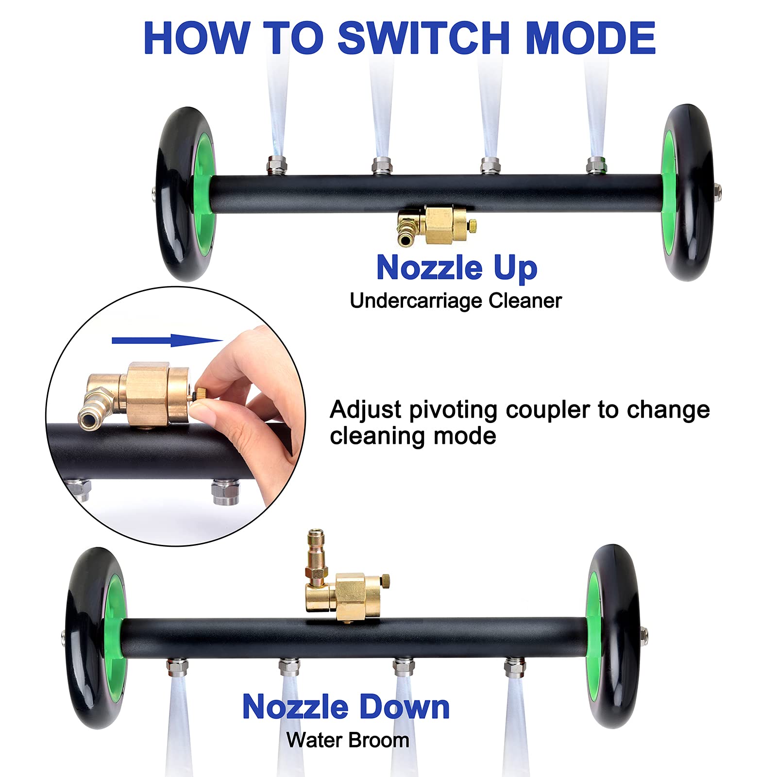 EVEAGE 4000PSI Pressure Washer Undercarriage Cleaner Water Broom, Undercarriage Power Washer Attachment w/Extension Rods - Undercarriage Sprayer 16 Inch, Classic Green