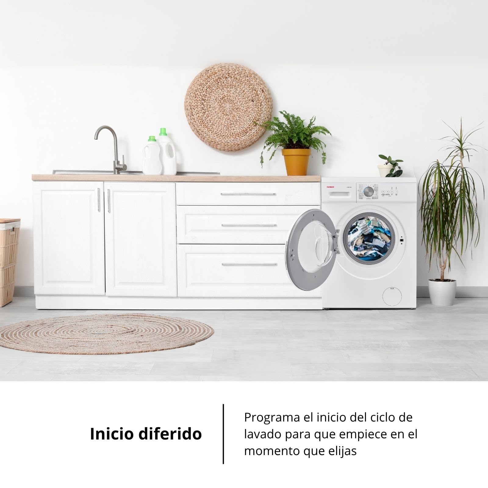Corberó - Lavadora Carga Frontal Plus 7kg | CLAM712W | 1200 RPM | 22 Programas | Lavado Rápido | Inicio Diferido | Display LED | Blanco