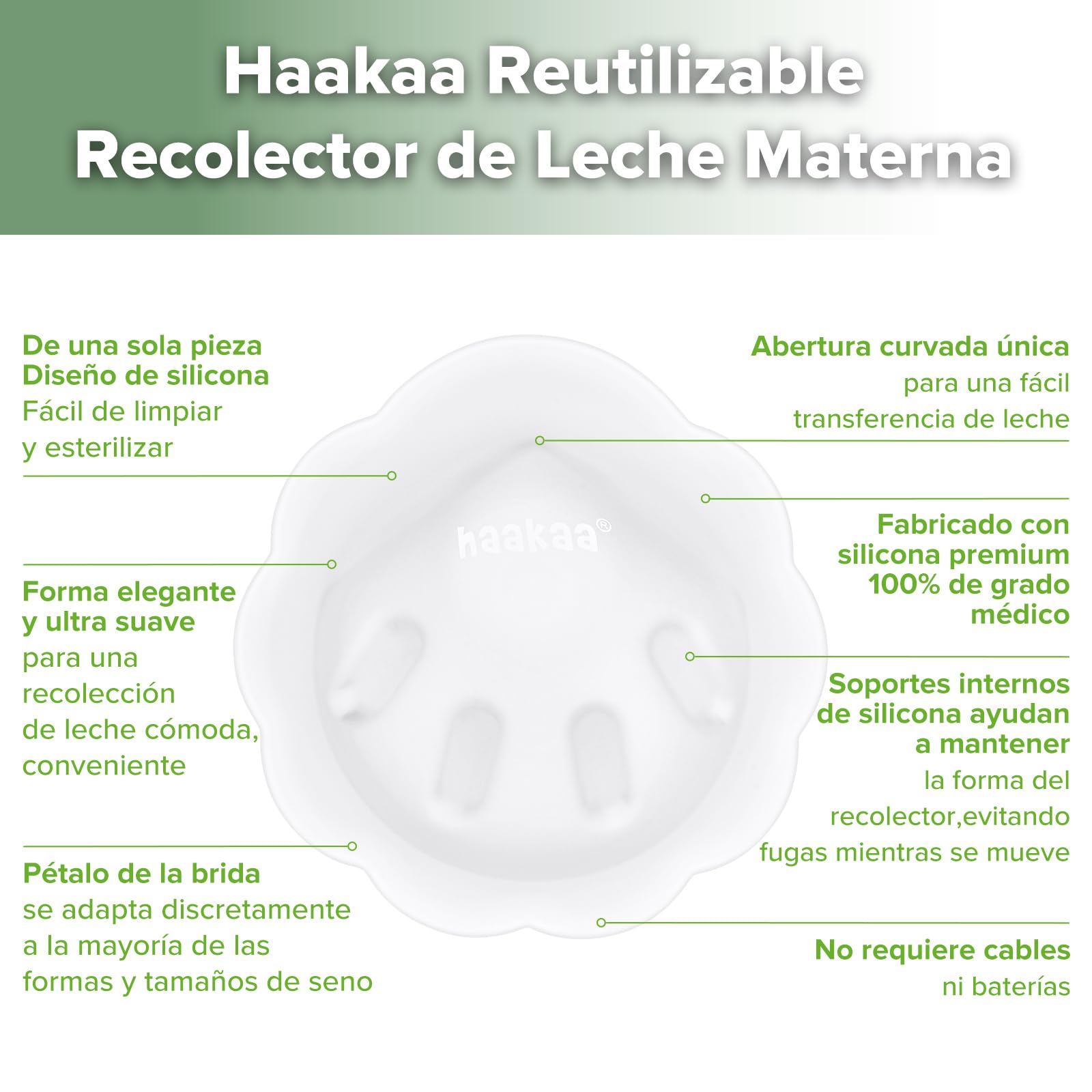 haakaa Petal Soft Silicone Leche Colector 丨 Copa de recolección de leche de conchas de mama reutilizables para la lactancia materna con cepillo de limpieza- 1PC