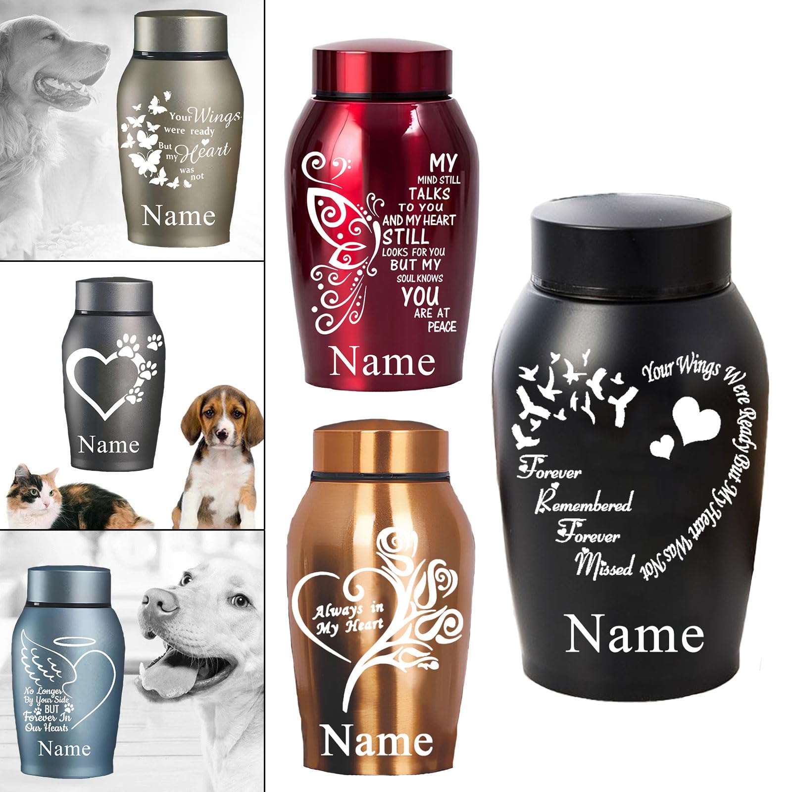 Personalisierte Haustier-Gedenkurnen für Hunde- oder Katzenasche, Haustier-Gedenkurnen aus Holz, Mini-Urnen aus Aluminium für Verlorene Haustiere, Fotobox für Haustier-Einäscherung