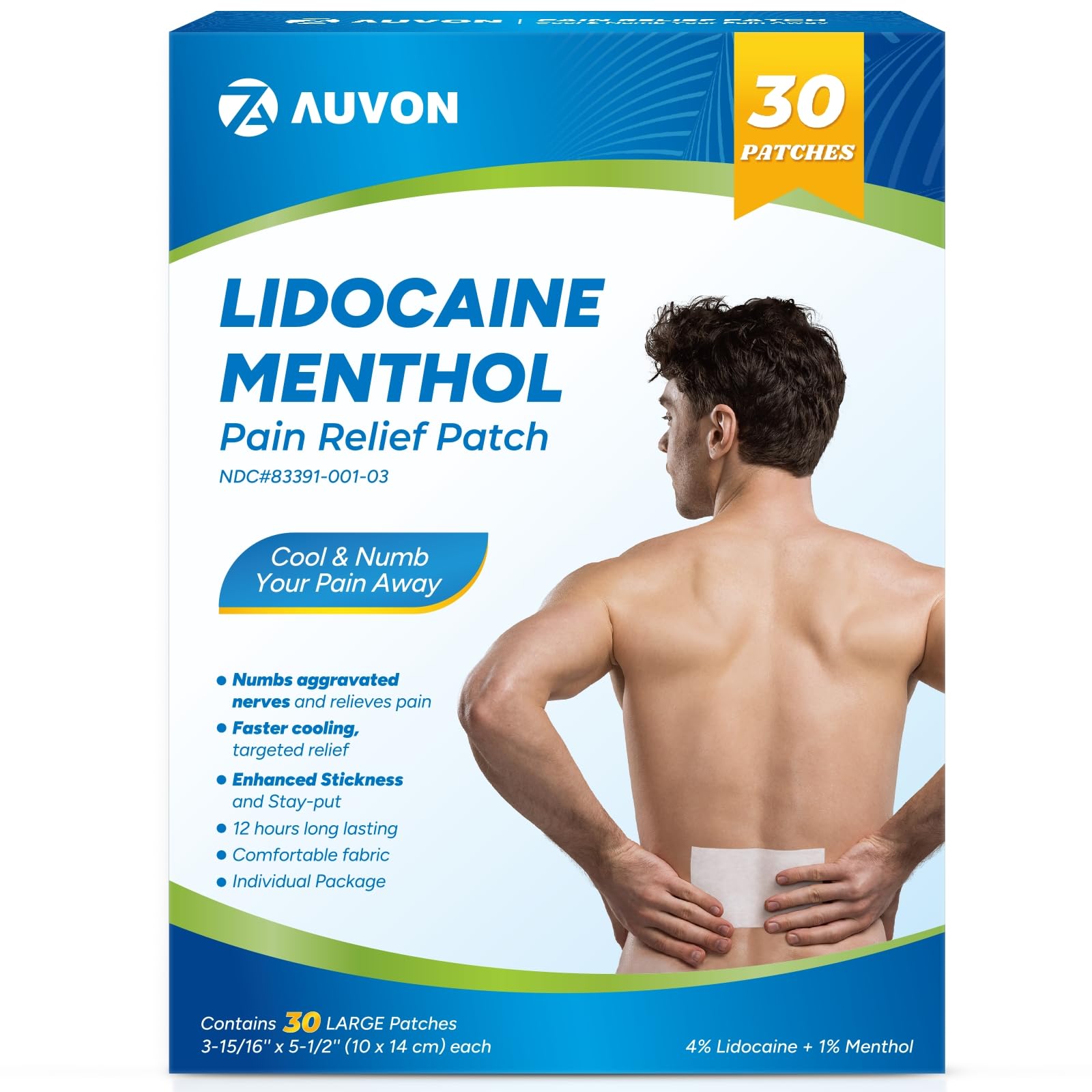 Buy AUVONMaximum Strength Pain Patch (30 Count), 4 Lidocaine Numbing