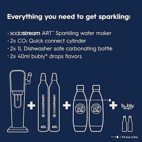 Miniatura 3 de SodaStream Art - Paquete para hacer agua con gas (blanco), con CO2, botellas DWS y sabores Bubly Drops