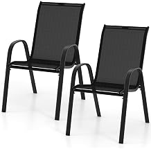 COSTWAY Patio Stackable Dining Chairs Set of 2 with Armrest and High Back
