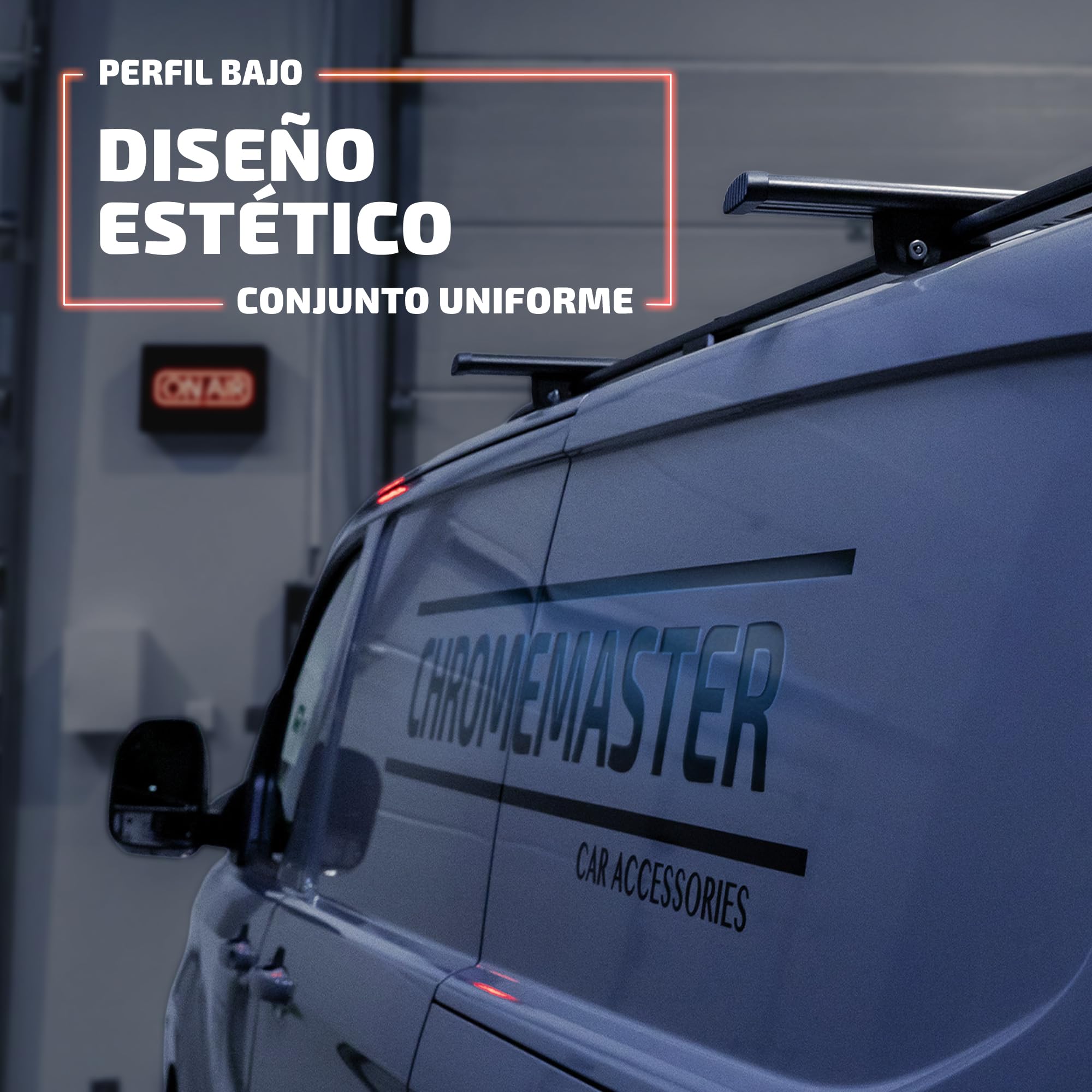 CHROMEMASTER | Barras de Techo y Portaequipajes de Techo Compatible con Ford Grand Transit Connect L2 Largo 2024+ | Kit Específico para Transporte de Carga y Equipaje en el Techo del Coche | Aluminio