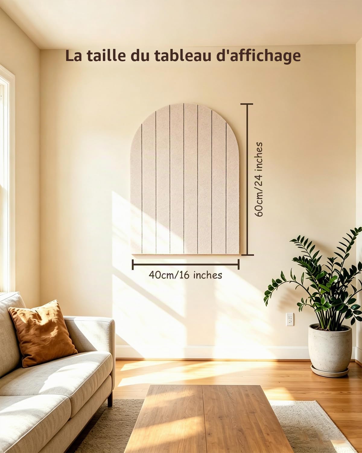 Tableau d'affichage pliable 60x40cm, feutre épais de 0,9 cm, grand tableau en liège avec autocollant, panneaux muraux décoratifs à lattes pour bureau, chambre, salon, Chambre d'enfant-beige