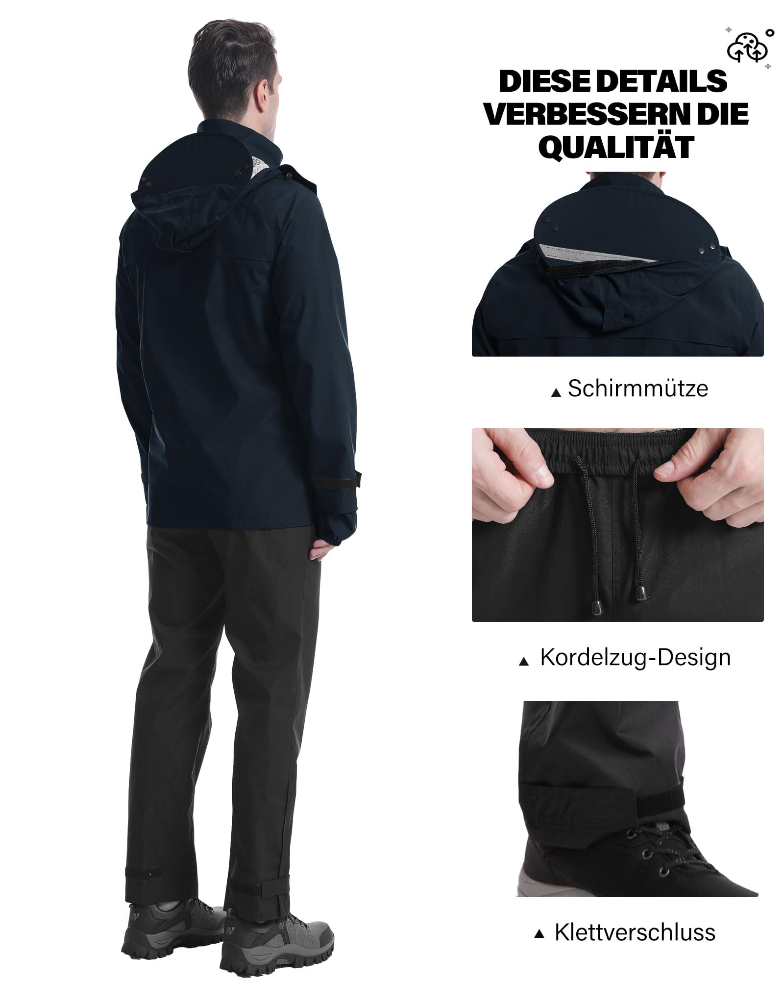 Coutyuyi Homme Veste de pluie, légère et imperméable,pliable avec capuche rangeable,pour activité en plein air,cycle