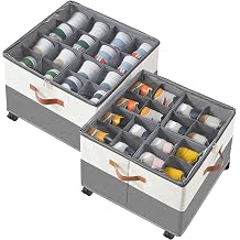 INSTY 2 Pack Shoe Organizer with Wheels for Closet, Fits up to 32 Pairs, Adjustable Dividers for Shoe Storage, Fabric Shoe Storage Bins with Clear Cover, Beige and Grey