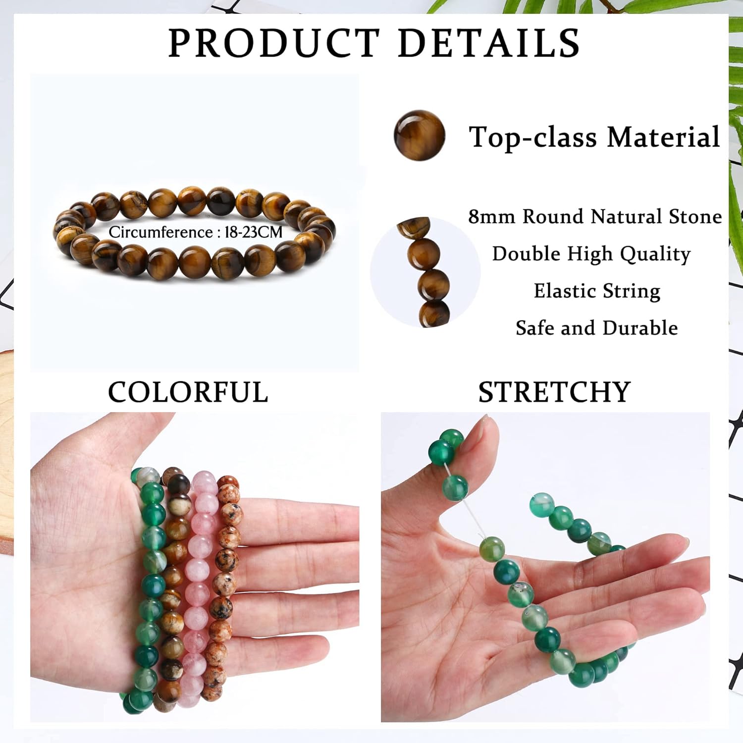 Bracelet Cuir Ajustable Femme – Pierre Naturelle Amazonite, Vert/bleu, Neuf étiqueté