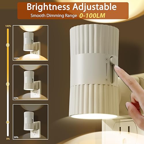 Miniatura 4 de Luces nocturnas enchufables a la pared, luz nocturna giratoria de 90 con sensor de atardecer a amanecer, luz de pared regulable de 0-100 lúmenes,