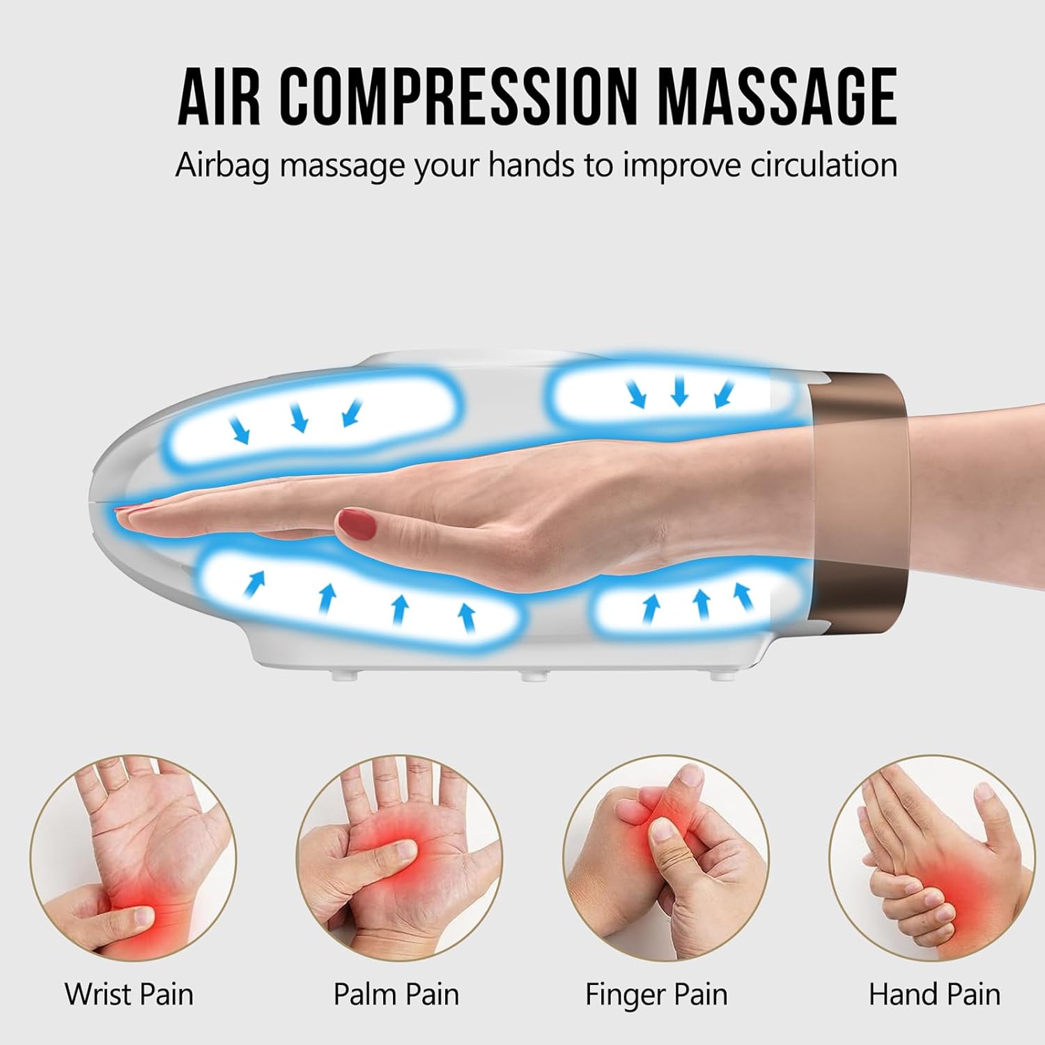 cotsoco Hand Massager with Heat and Compression, 6 Levels Hand Therapy for Arthritis and Carpal Tunnel Relief, Finger and Wrist Cordless Massager Machine for Pain Relief, Gifts for Women Men, White - Image 2