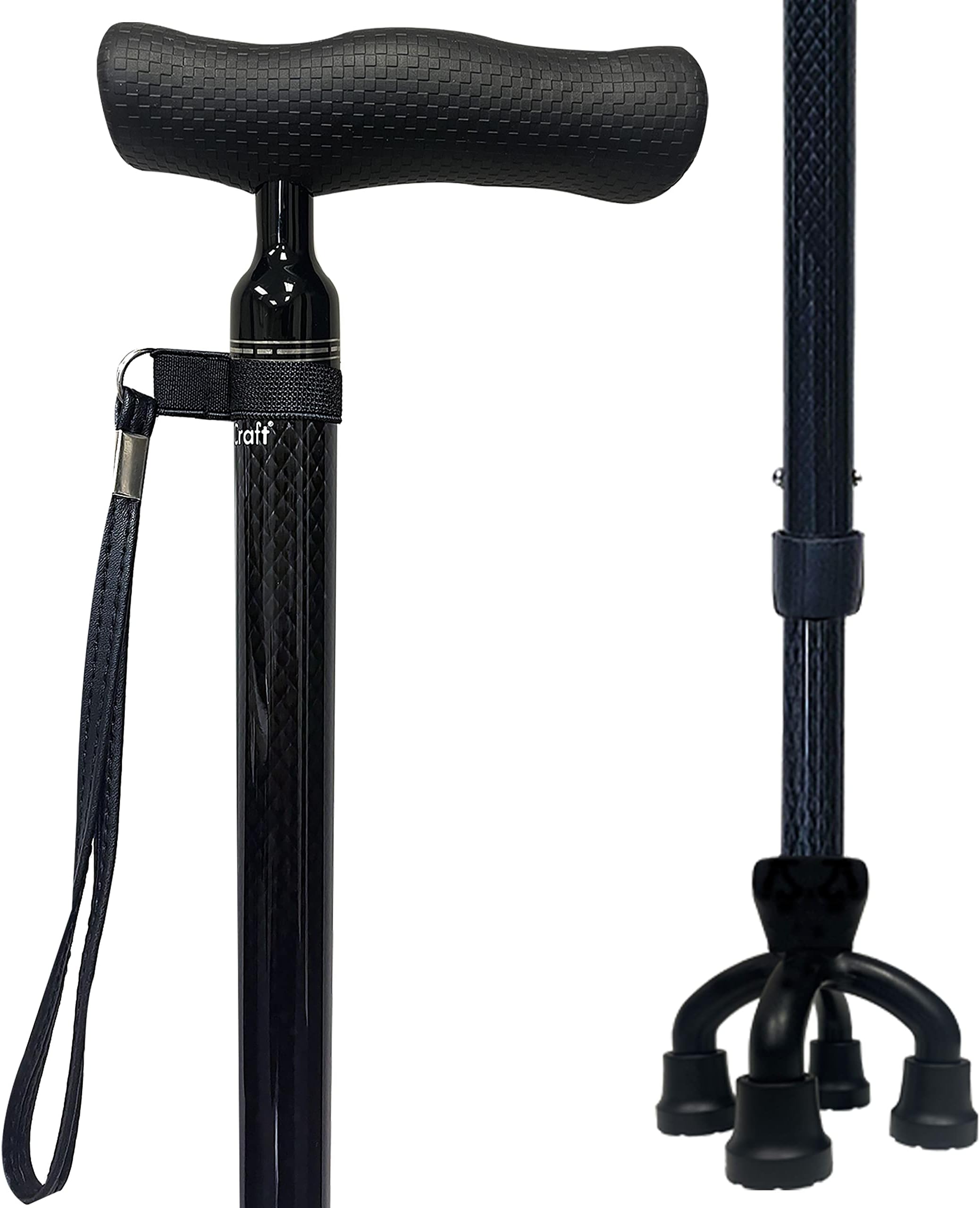 CaneCraft Carbon Fiber Walking Cane for Men and Women - Quad Cane, Black