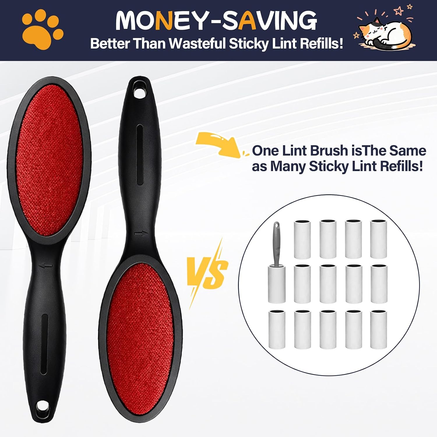 Lint Brush for Pet Hair, Double Sided Reusable Lint Remover, 2 Pack