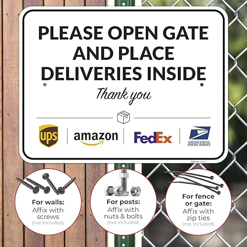 Vista 364 de Cartel de entrega del paquete, letrero de instrucciones de entrega, 10 x 7 pulgadas, aluminio 040 libre de óxido, resistente a la decoloración