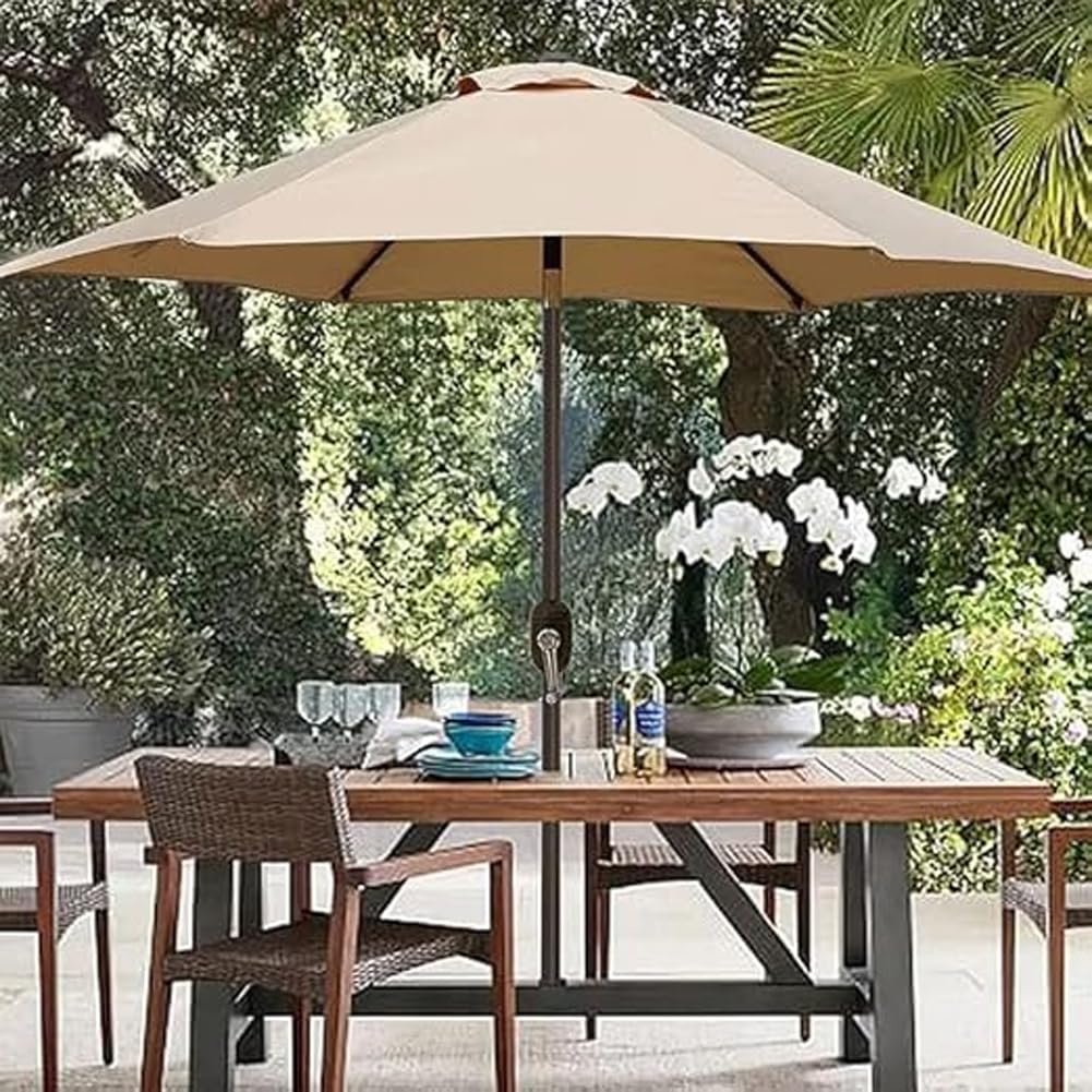 BAKAJI Parasol de jardin pare-soleil 2,7 m pour balcon, système d'air vent, inclinaison réglable et ouverture de la manivelle, revêtement anti-UV imperméable pour mer, terrasse, plage
