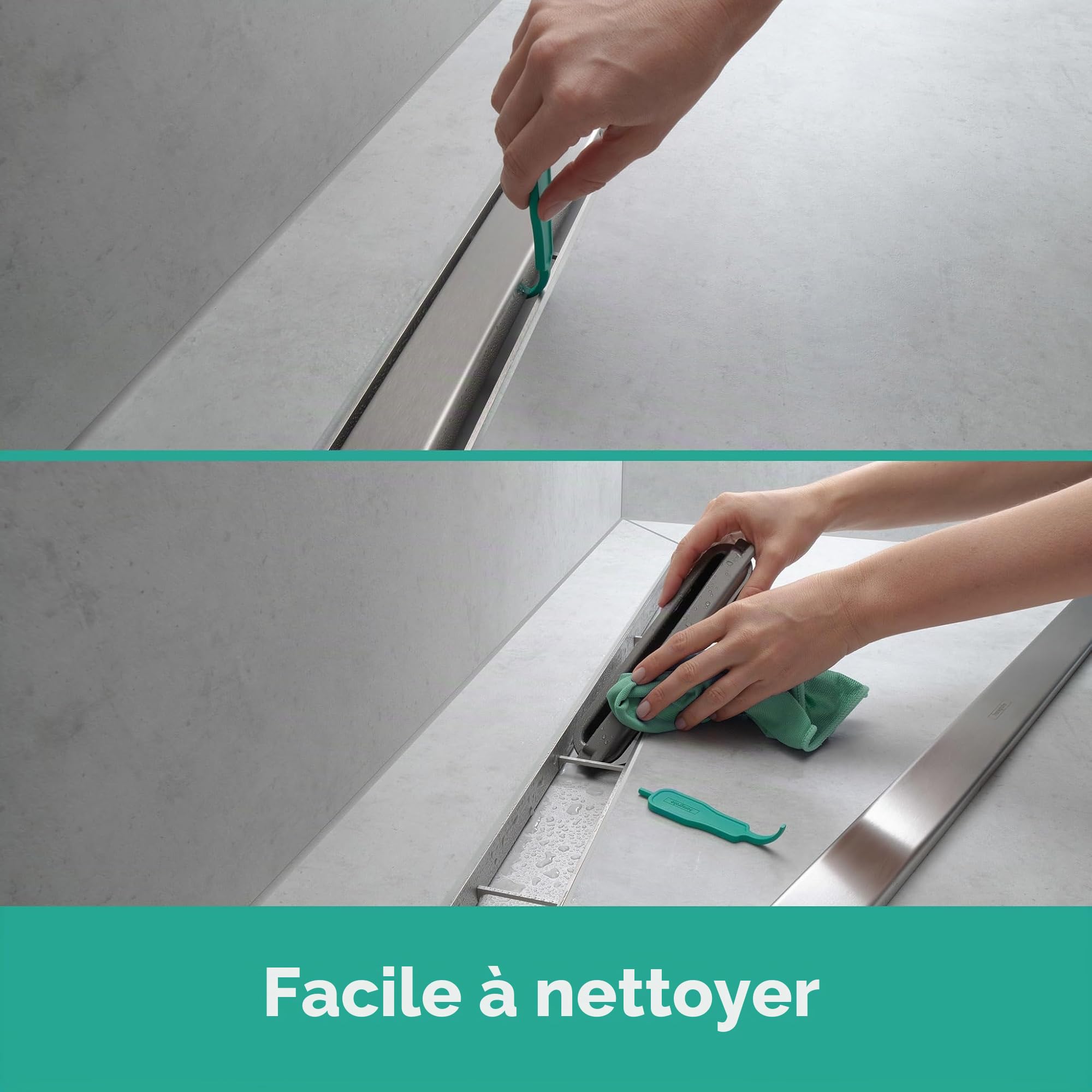 hansgrohe RainDrain Match - Caniveau de douche linéaire 600 mm, Siphon de sol avec cadre réglable en hauteur, Chromé, 56036000