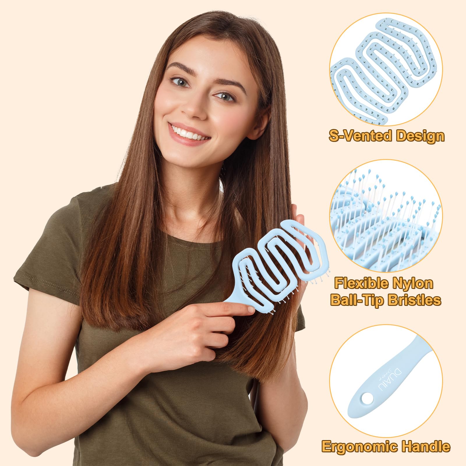 DUAIU Detangle Hair Brush Women Men, Paddle Brush with Exclusive Ultra-soft bending Bristles and Body - Image 2