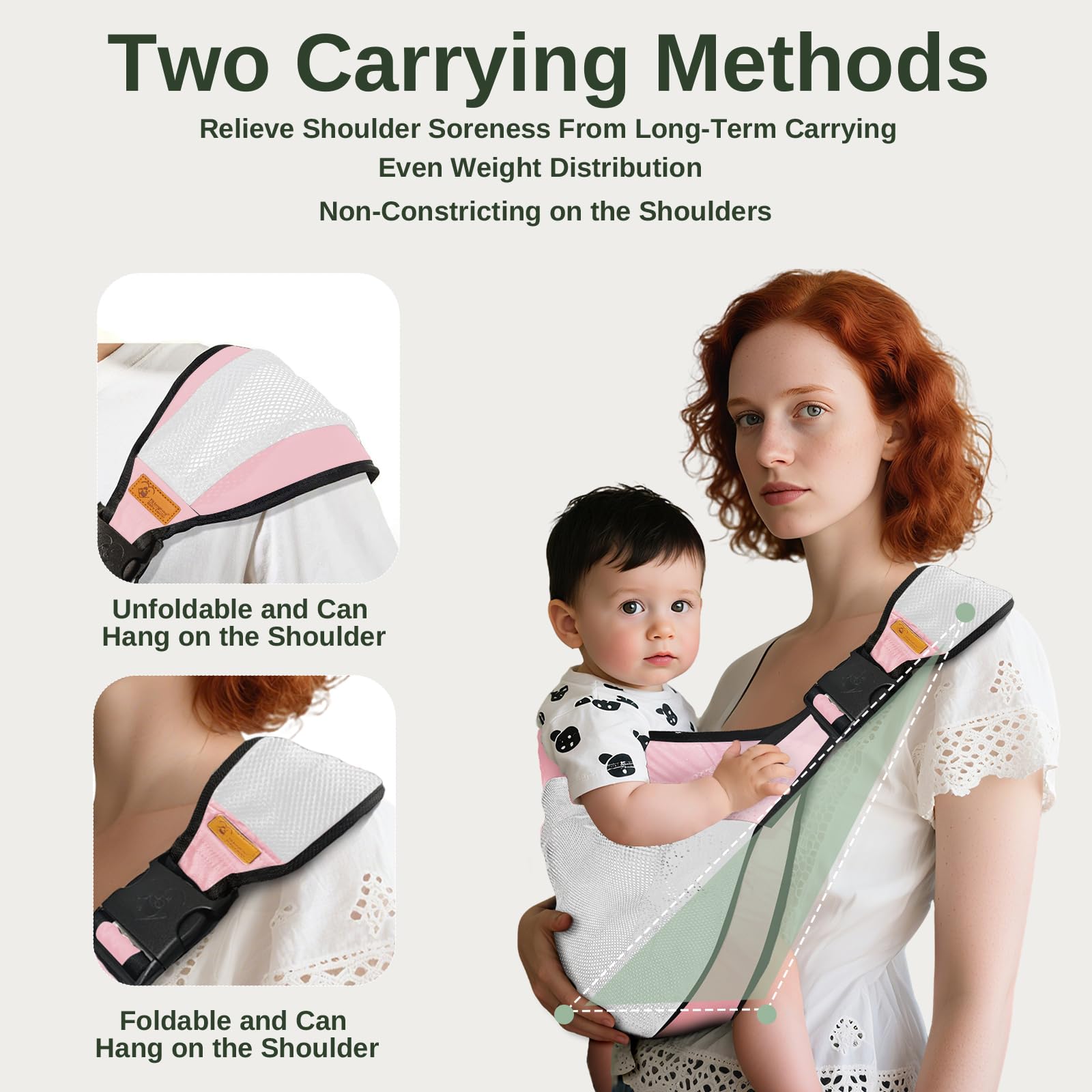 IBOPUXIU Marsupio Laterale per Bambino, Marsupio per Fianchi, Marsupio Regolabile per Spalle, Marsupio Ergonomico per Fianchi, Marsupio per Bambini per Neonati fino a 3-36 Mesi (Rosa Tipo Rete)