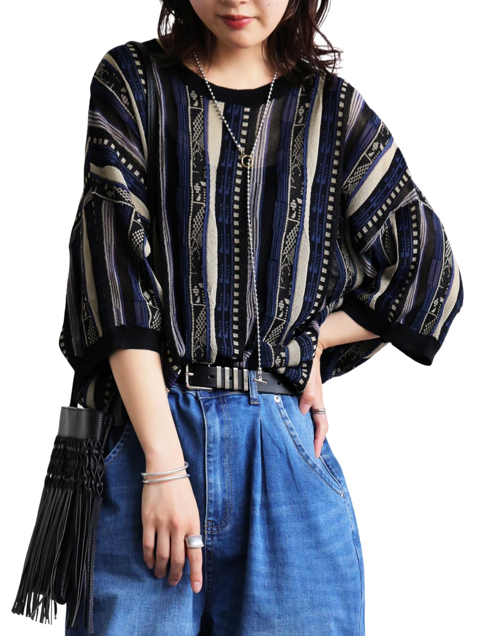 [antiqua] [アンティカ] シアー ニット COOGI風 トップス レディース ZA-00256