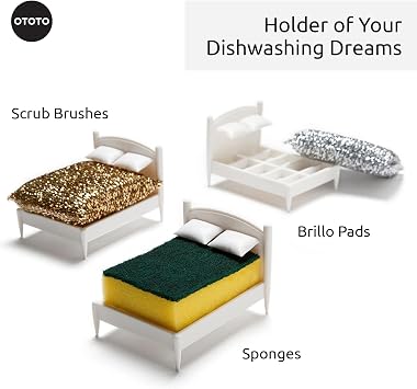 OTOTO Sponge Holder for Kitchen Sink - With Dish Sponge - Dishwasher Safe Dish Organizer - Unique Kitchen Gadgets, White Elephant Gifts (Clean Dreams)