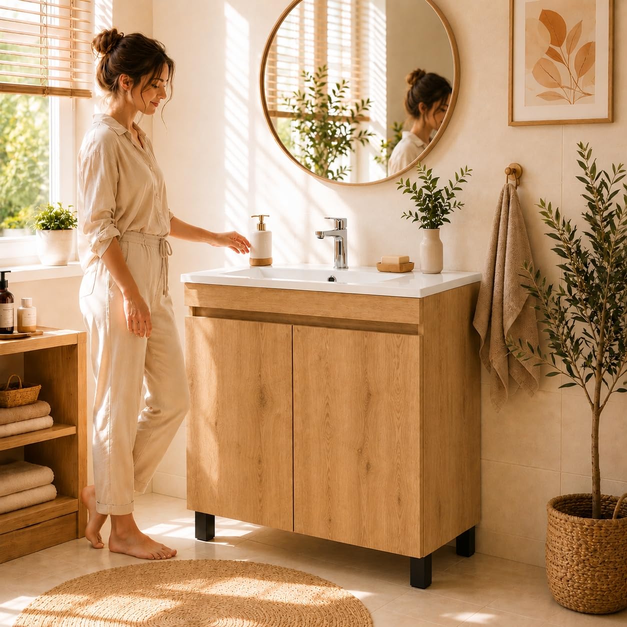 Meuble Lavabo Valencia 80 cm, Chêne Lancelot, 60