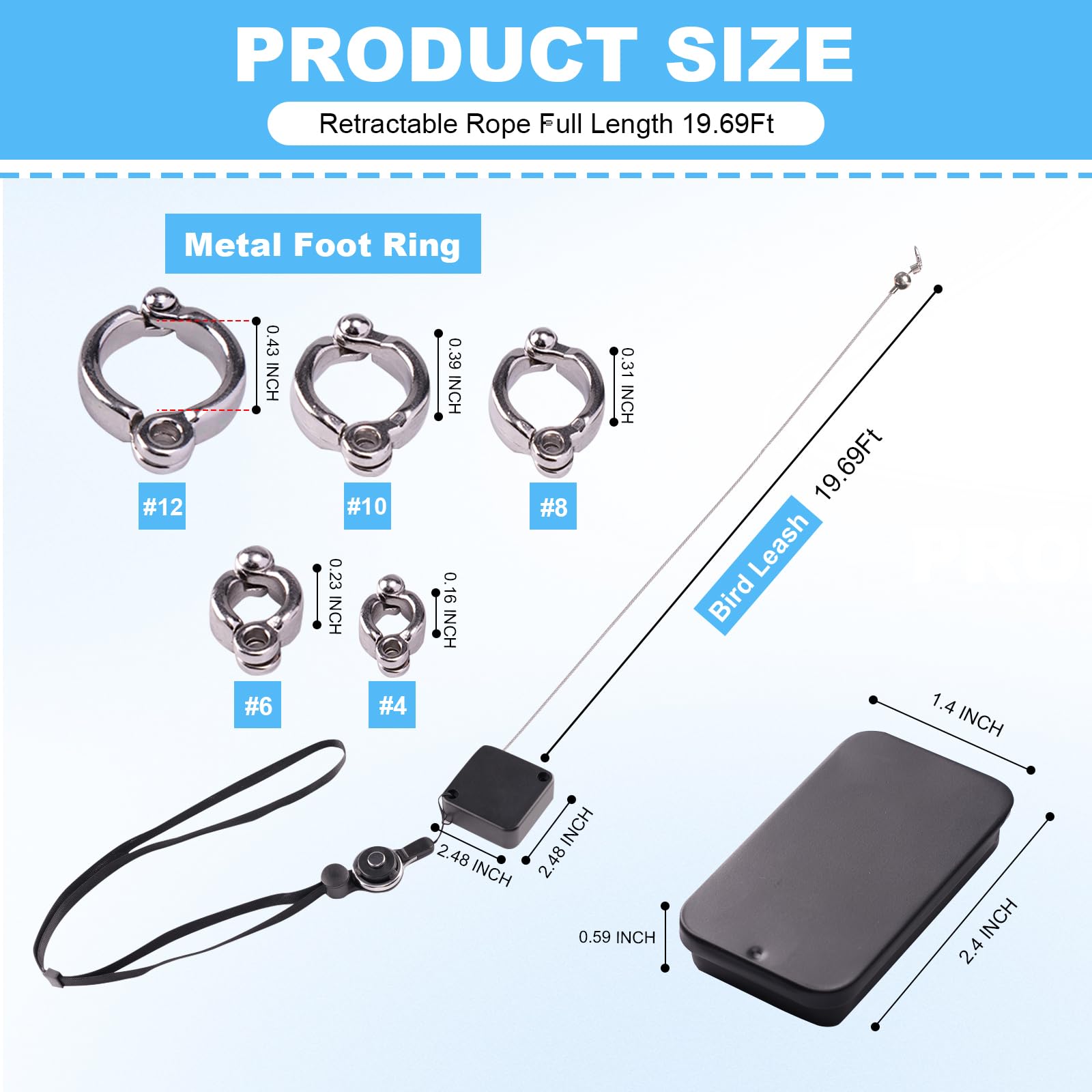 Swirge 19.69Ft Retractable Bird Leash, with 5 Different Size Foot Ring and Feeder Box, Anti-Bite Parrot Harness Bird Flight Training Rope for Budgies, Cockatiels, Psittacula Longicauda, Mini Macaws