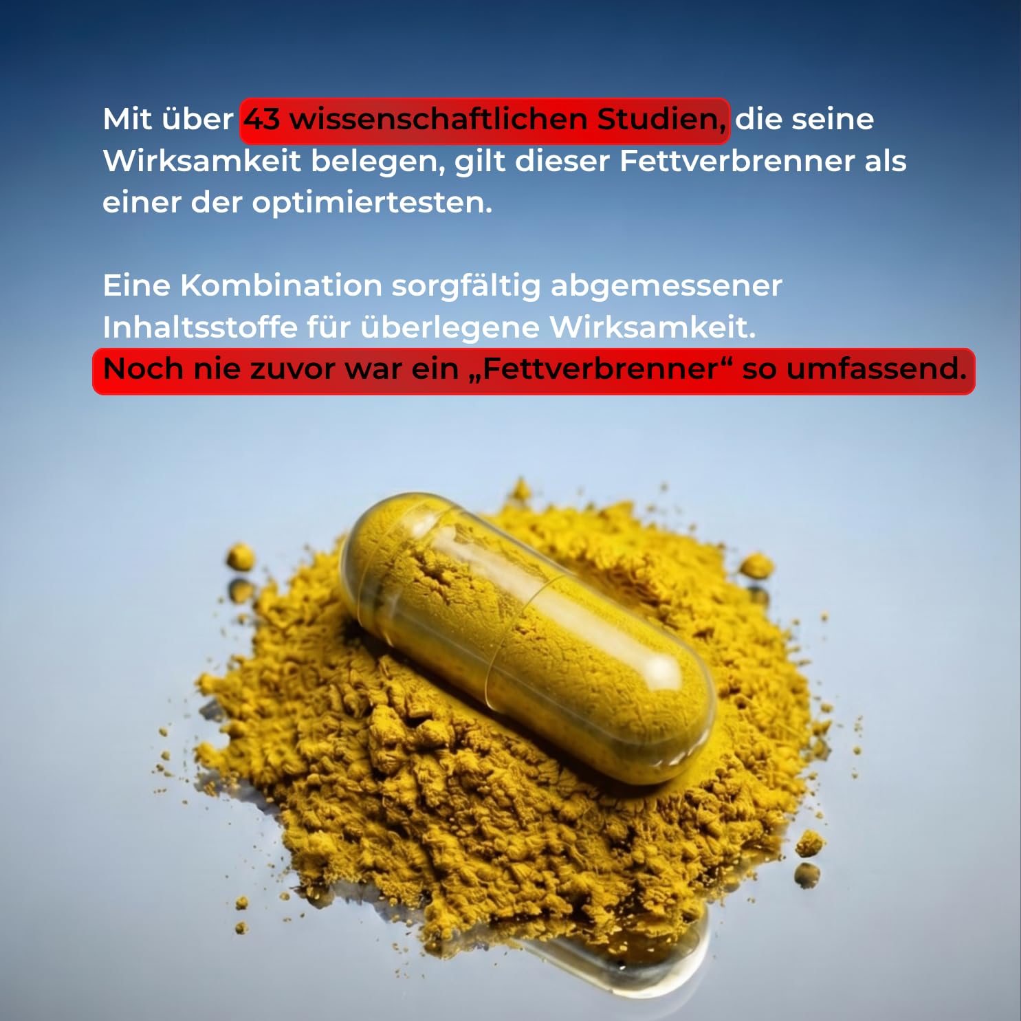 Fettverbrenner | Basierend auf wissenschaftlichen Studien | Hochdosiert | Wirksame Inhaltsstoffe | Erhöhter Stoffwechsel | Fette abbauen | + Energie | Appetitzügler|