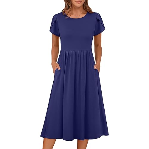 ANRABESS Women's Summer Short Sleeve A-Line Midi Dresses Casual Floral T-Shirt Dresses Flowy Beach Sundress with Pockets