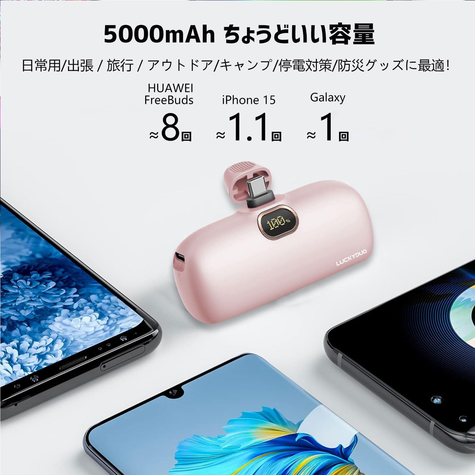 Amazon | LUCKYDUO モバイルバッテリー 軽量 小型 5000mAh Type-C