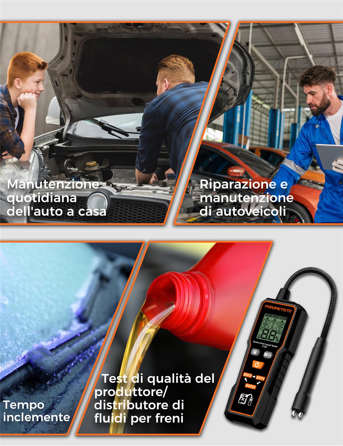FT01 Tester per Liquido Freni Professionale con Sonda Anticorrosione e Sensibile per DOT3 DOT4 DOT5.1, Display LCD con Retroilluminazione, Tester Liquido Freni Professionale