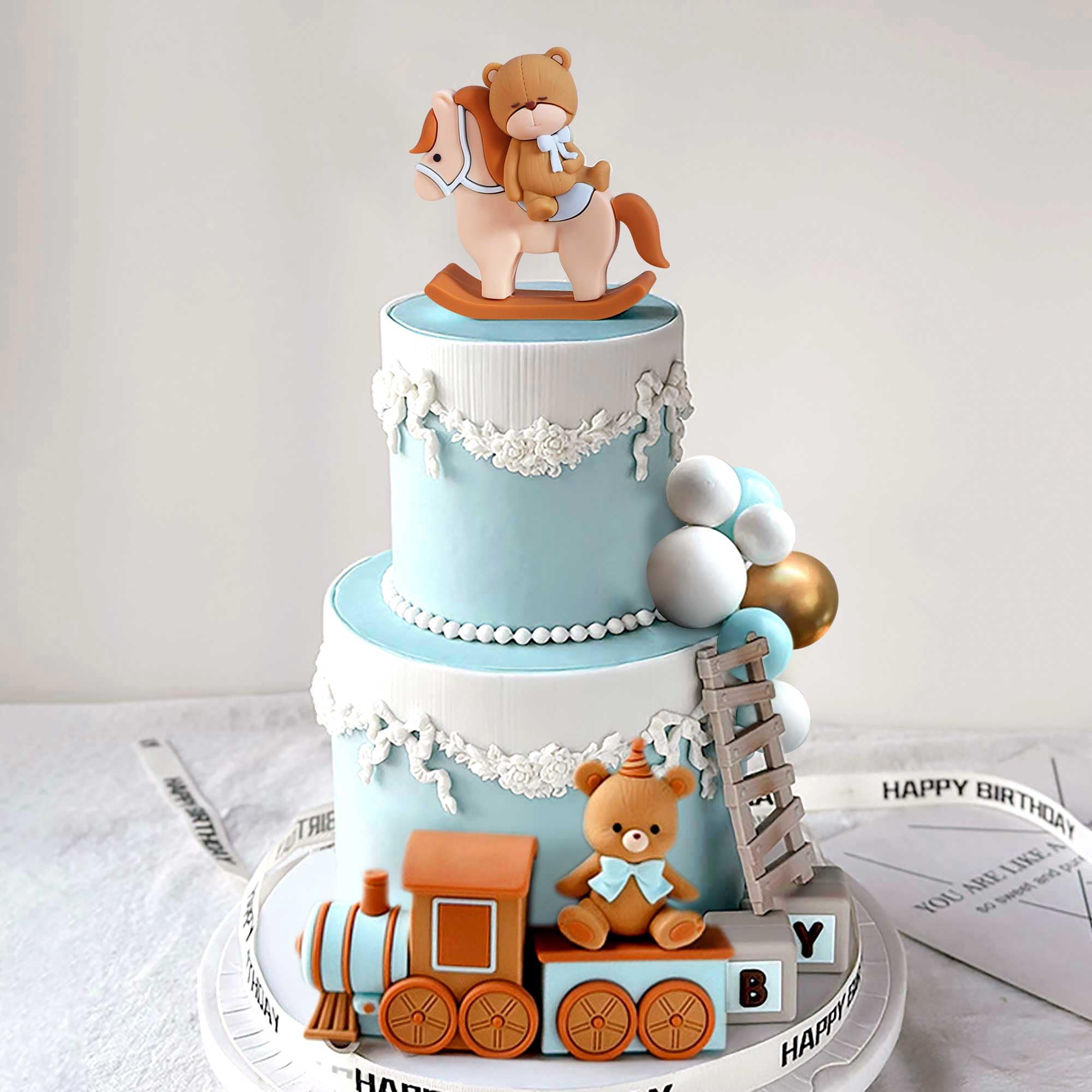 Roaring Good Time Bolas Azules Oso Decoración de Tarta Babybear Babyshower Cake Topper Osos Tren Cumpleaños