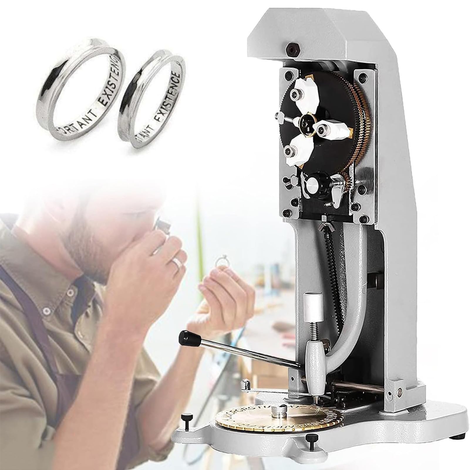 Joyfitness Commercial Ring Engraver, Inside Ring Engraving Machine, Dual-Sided Dial with 2 Fonts, 1.5mm-2.0mm Character Block, Professional Tool for Personalized Jewellery Making