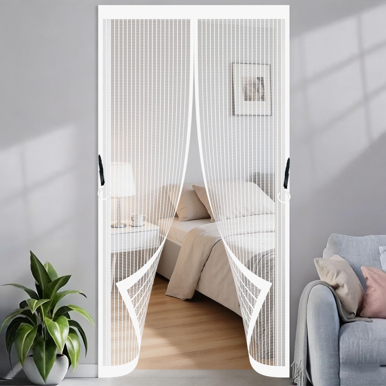Hokxuan White Magnetic Fly Screen Door 235 X 240 Cm Frame Hook & Loop Keep Bugs Out Lets Fresh Air In No Gap Fly Curtains For Doors For Bedroom Pet Friendly Living Room,