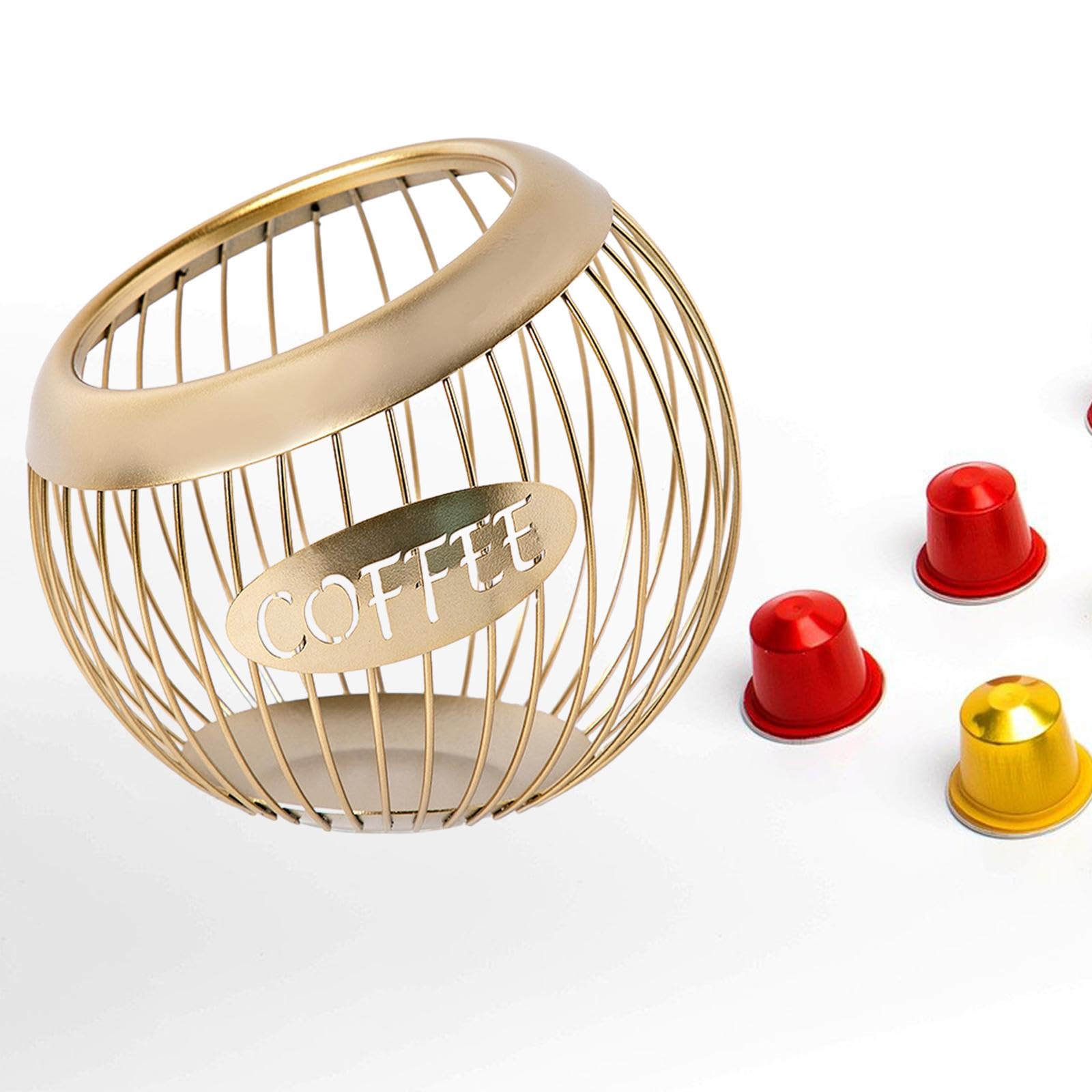 perfk Porta cialde per caffè, Snack, Caramelle, Contenitore, Multiuso, Durevole, Porta Capsule per caffè Espresso, Organizer da Tavolo per Cucina da banco, Oro