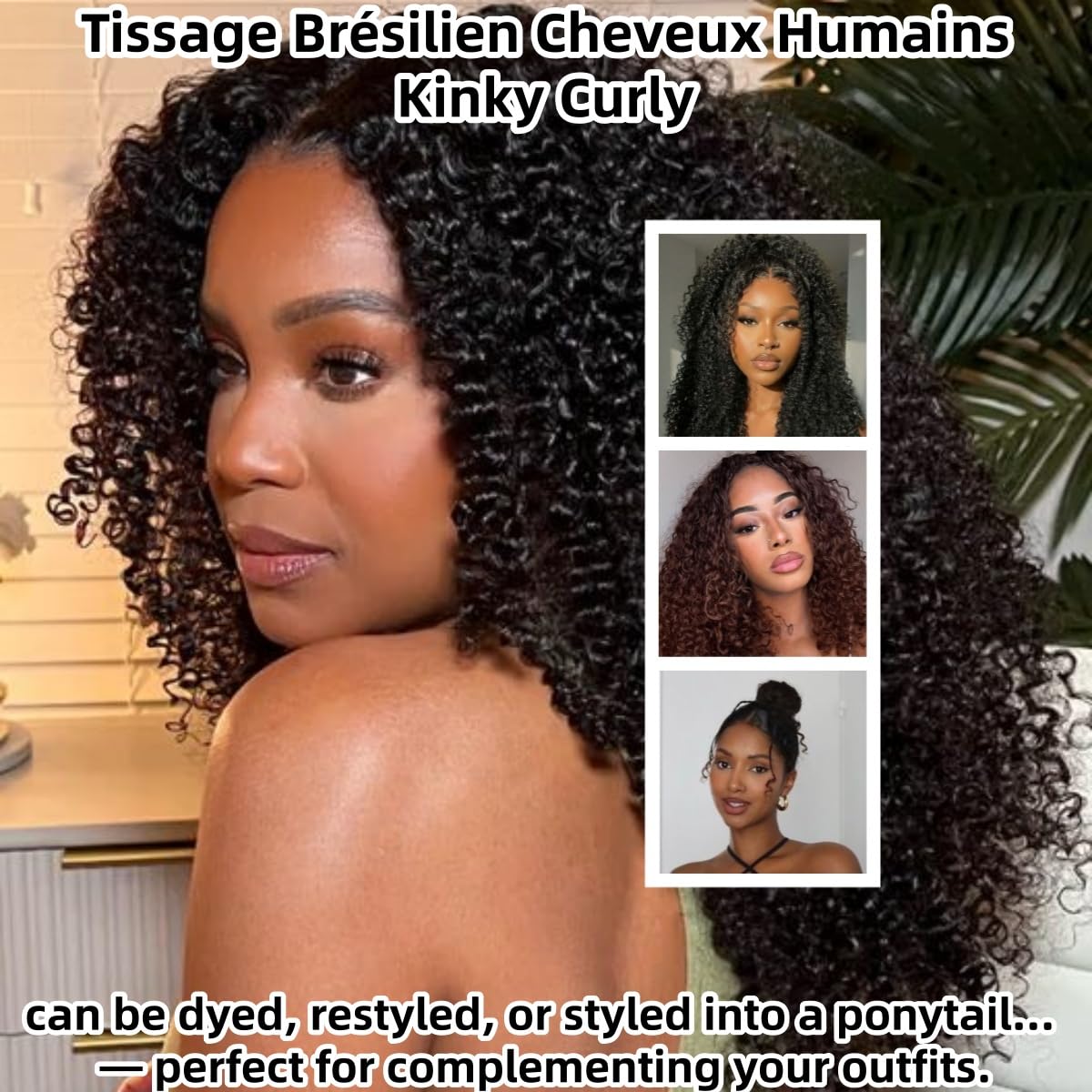 Kinky Curly Natural Human Hair Bundles 14 16 18 Cali Human Hair Bundle - 100% Nieprzetworzone Brazilian Virgin Hair Wefts - 3 Wiązki 210g - Weave Extensions Naturalny Czarny