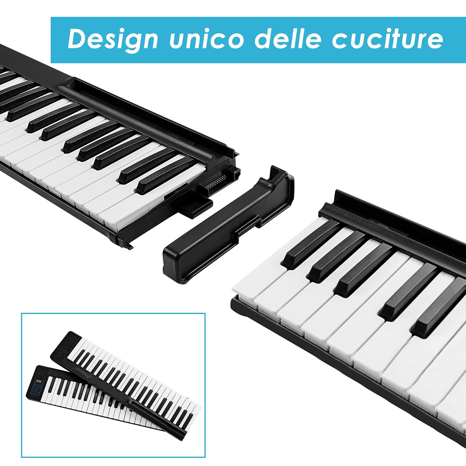 GYMAX Pianoforte Elettronico, Doppia Tastiera di 88 Tasti, 137x16,5x5cm (Nero)