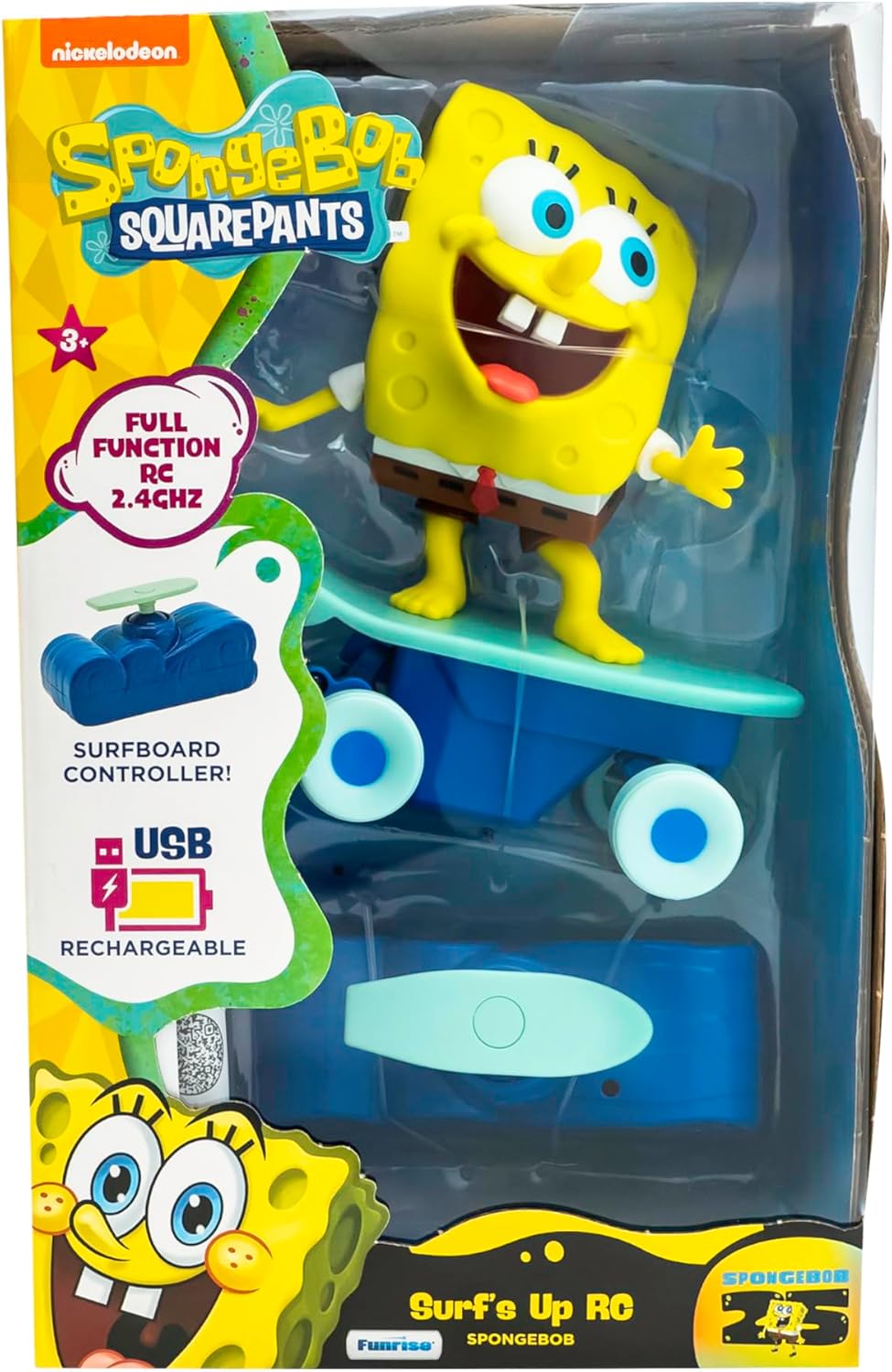 Spongebob Squarepants Surfs Up RC Vehicle - Full-Function Remote Control Spongebob Toy with Surfboard Controller, Real Surf Action Play for Kids Ages 3+