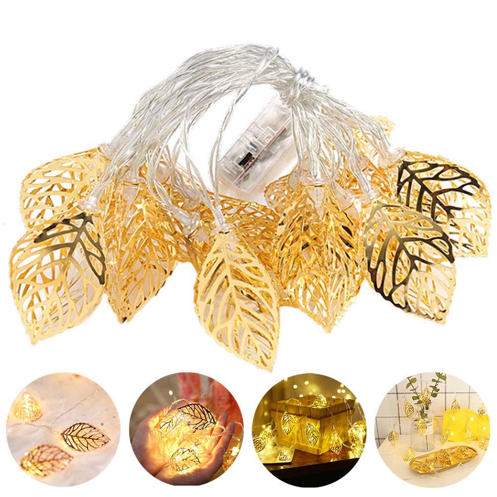 Today,s Deal Golden Metal Leaf String 16 Led White Wire Decorative Lights for All Occasions.