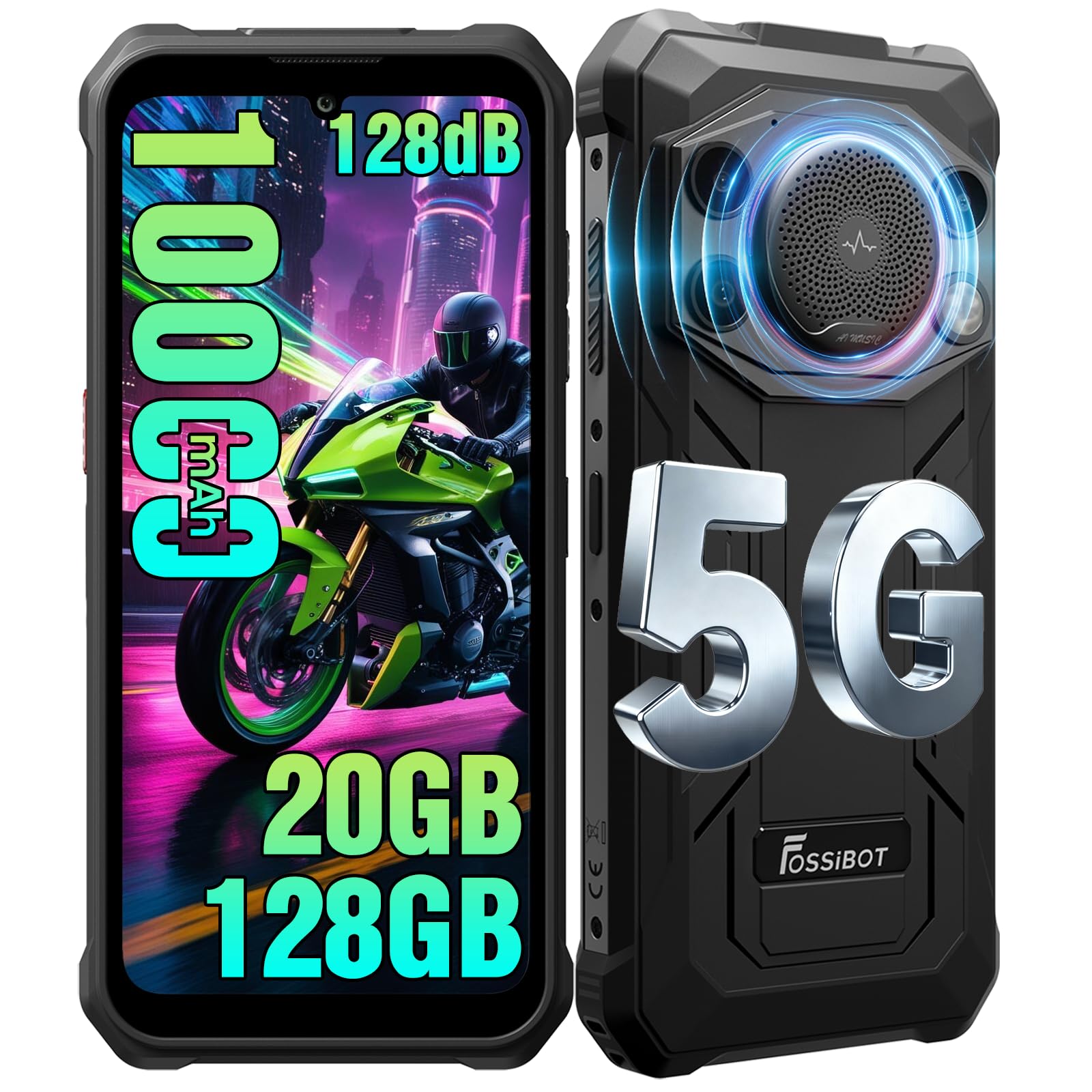 FOSSiBOT F110 Pro 5G Telefono Cellulare Infrangibile 10000mAh 20GB + 128GB/2TB, Altoparlante 128dB, Dimensity 6300 Display HD+ 6,745", Android 15 Smartphone Infrangibile 50MP, Dual SIM IP68/IP69K/NFC