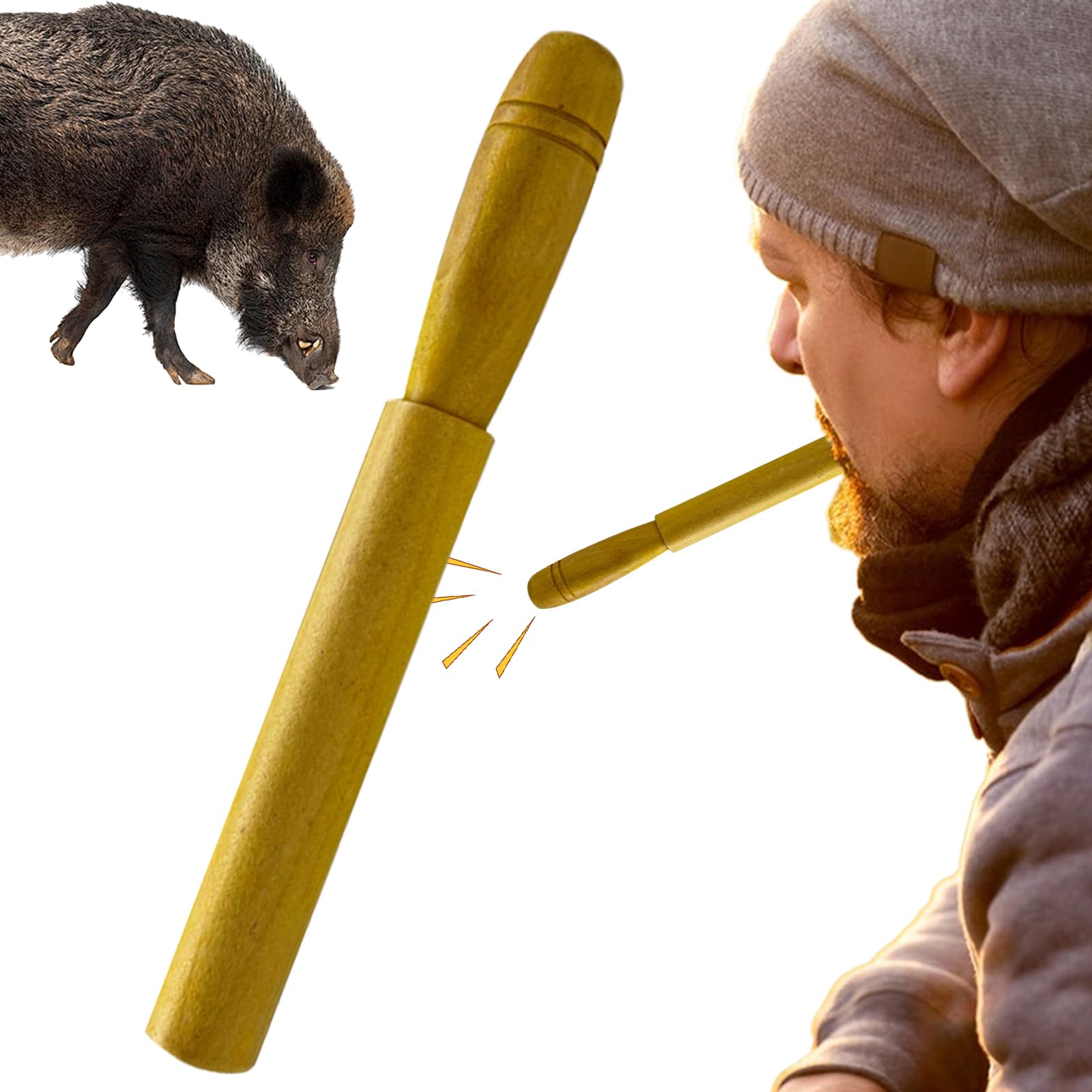 Wild Hog Caller, fischietto per attirare cinghiali, dispositivo sonoro da caccia, imitazione realistica del legno, design portatile, leggero e di colore marrone, ideale per caccia all'aperto e uso