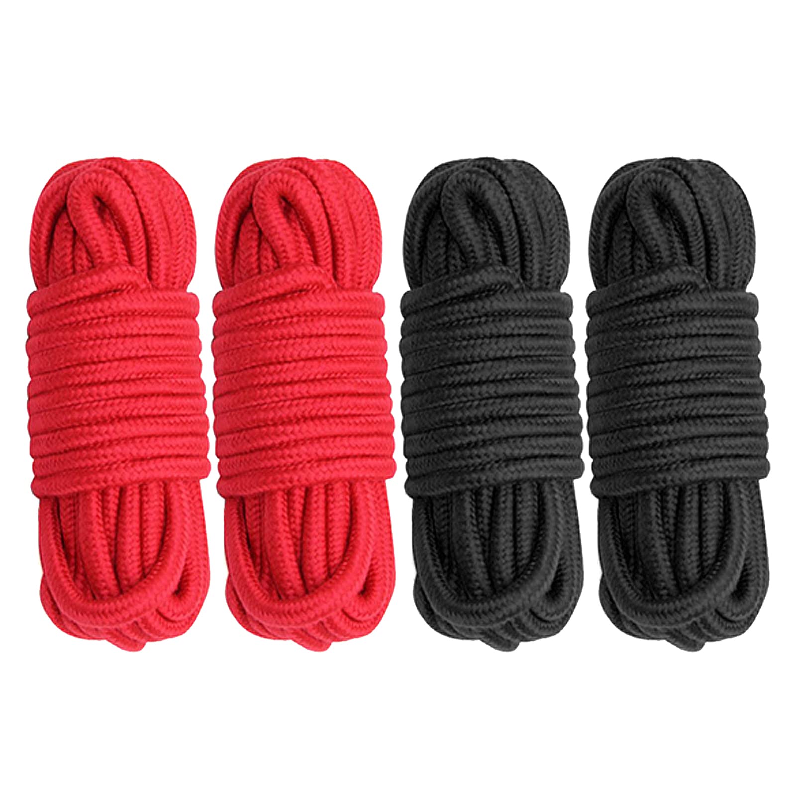 Soft Cotton Rope All Purpose Thick Cotton Twisted Knot Tie Rope 8mm Diameter 5m Long Pack of 4 Black and Red - 2 Black 2 Red