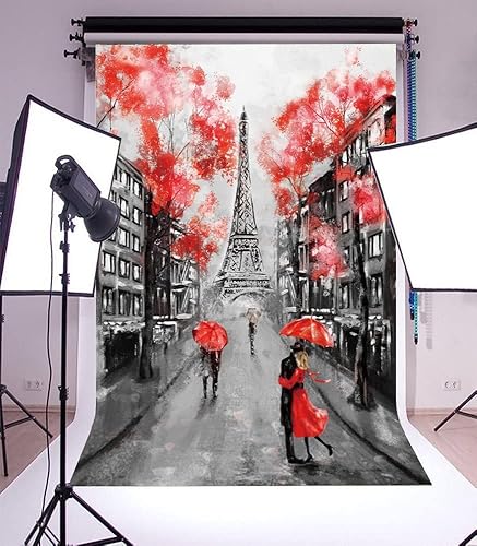 Miniatura 3 de Yeele Fondo de fotografía de acuarela de 10 x 15 pies, telón de fondo de vinilo romántico de París Torre Eiffel de fondo fotográfico, amantes de