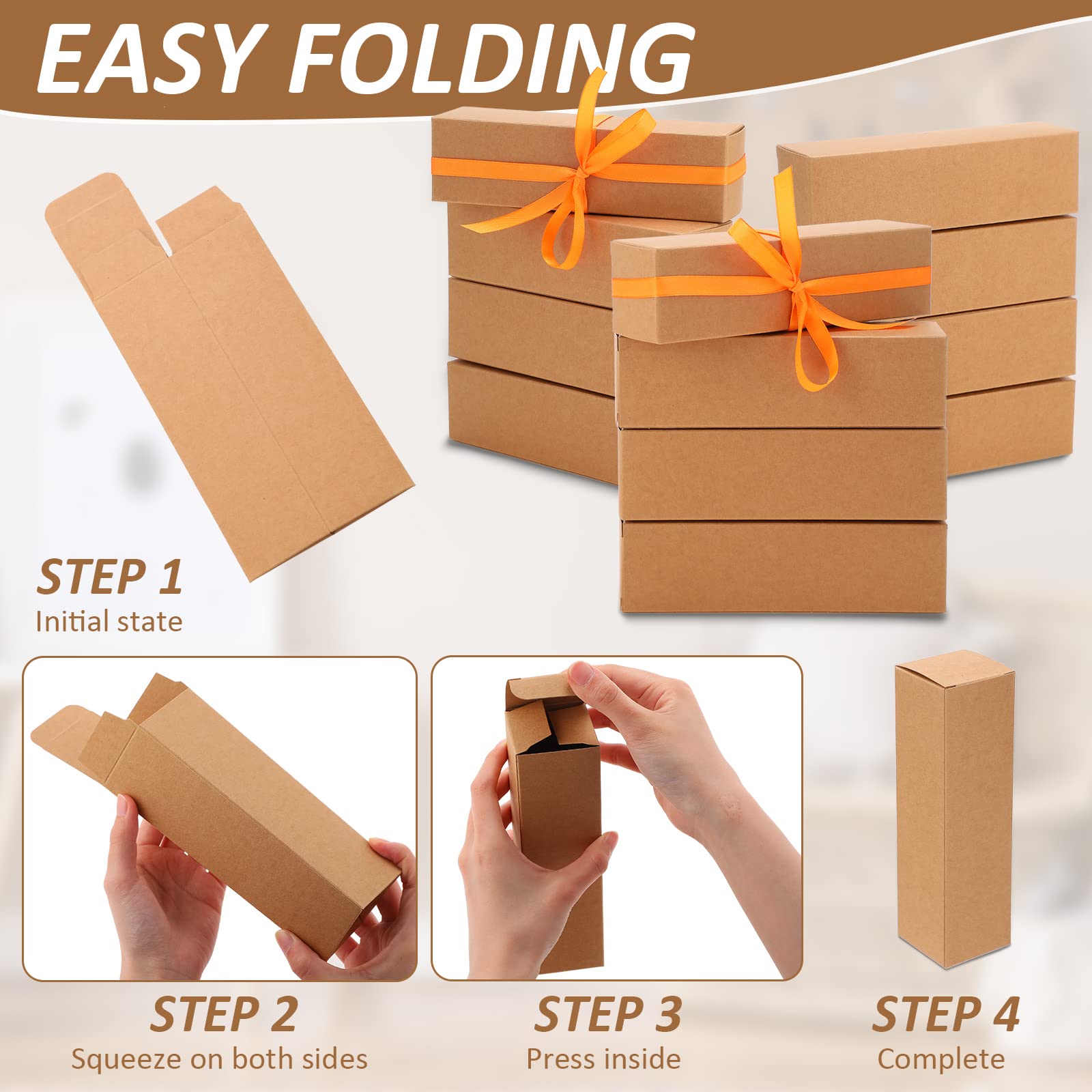 Sabary 50 Stück kleine Geschenkboxen aus Kraftpapier, 5.1x5.1x17.8 cm, rechteckig, braune Kraftboxen, kleine Kartonboxen für Versand, Verpackung, Partygeschenke, einfach zu montieren