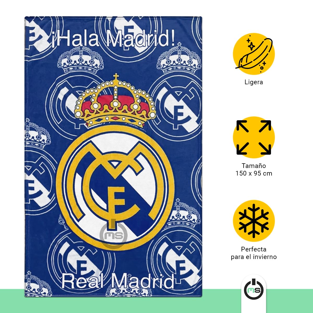 ms móvil shop Manta Coralina Real Madrid 100×150 cm | Oficial y Licenciada | Tejido Suave, Ligero y Cálido | Ideal para Sofá, Cama o Viajes Aficionados y Niños | Producto Oficial RMCF