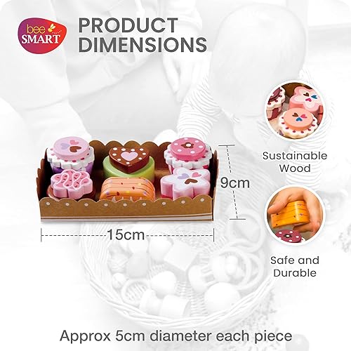Miniatura 3 de Bee Smart Pastel de madera para fiesta de té Juego de comida para niños con tarjeta de menú y bandeja de cartón resistente Juego de rol